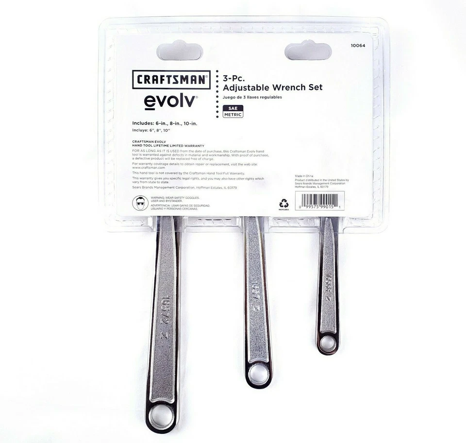 Craftsman 3 Piece Adjustable Wrench Set - 6, 8, 10 inch length (Damaged Packing) - Image 2 of 3