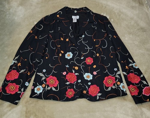 Spirit by COLDWATER CREEK Linen Cotton Womens Sz 16 Jacket Embroidery