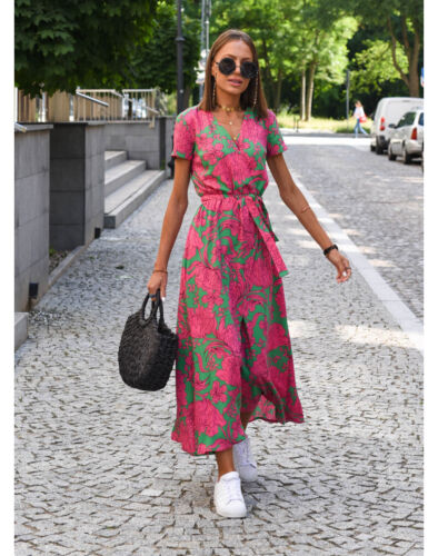 BOHO Women's Short Sleeve PLUS SIZE Sun Dresses Summer Beach Long Dress Holiday - Picture 8 of 23