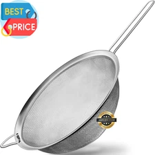 9.5 Inch Large Fine Mesh Strainer, Stainless Steel 30 Mesh Sieve with Sturdy Han