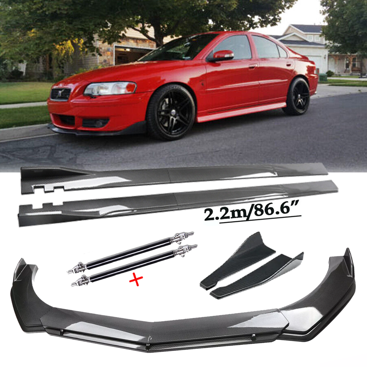 Carbon Fiber Front Bumper Lip Chin Spoiler for Volvo S40 S60 S70 S80 Body Kits  