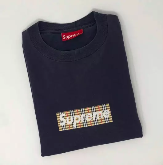 Supreme Burberry Box Logo Tee Size = Large, Color = Navy Blue