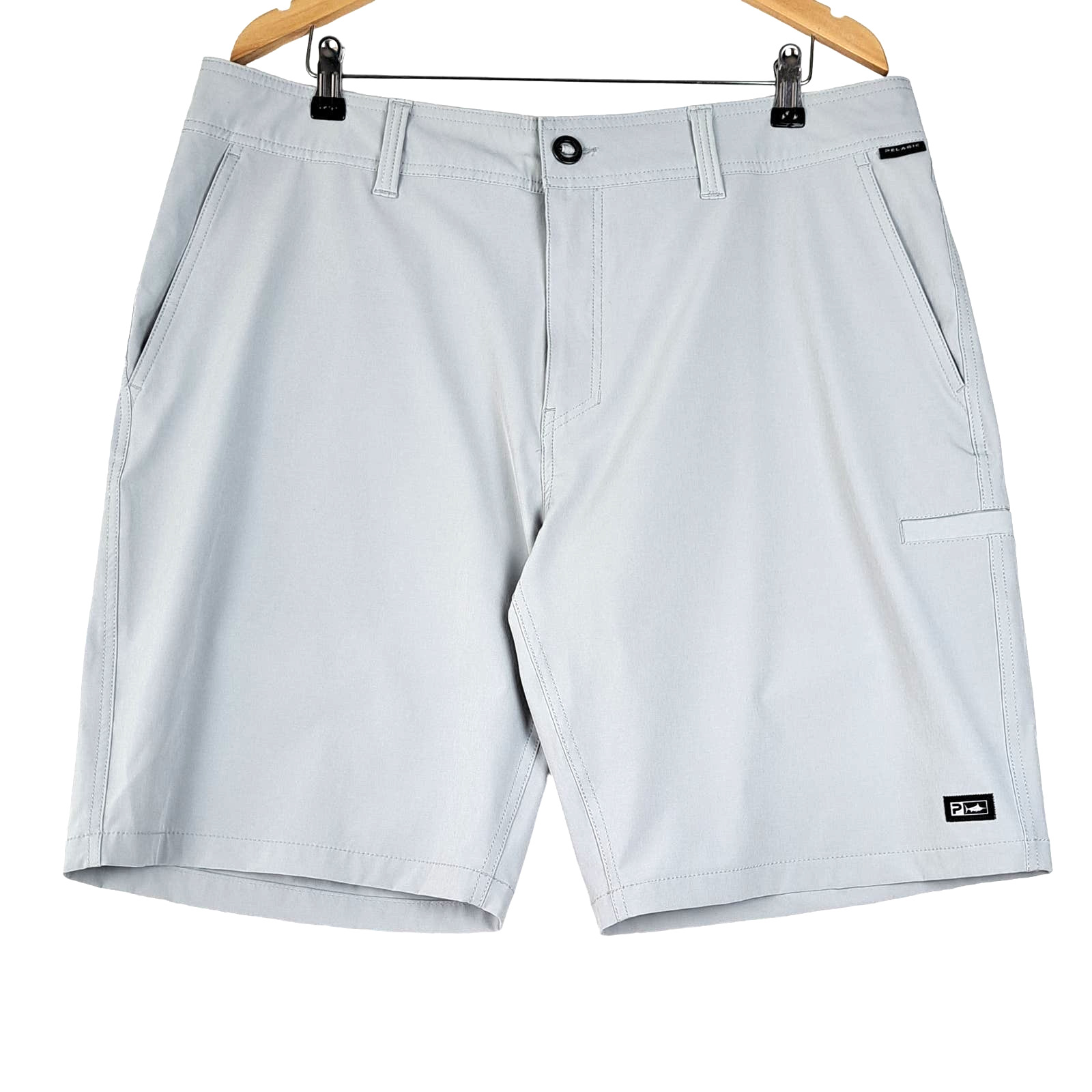 Pelagic Shorts Mens 38 Gray Mako Hybrid High Performance Fishing Stretch Pockets