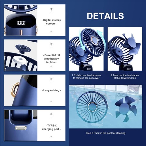 USB Ventilator Leise Mini Handventilator Tragbarer Fan Lüfter mit 5000Mah Akku - Bild 12 von 18