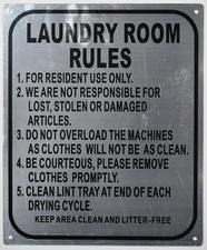 Laundry Room Rules Sign Silver, Rust Free Aluminium 10X12 -REF24-1027