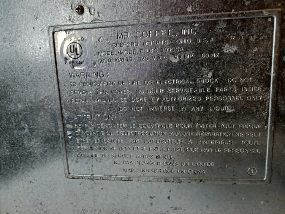 Mr Coffee VTG Under The Coffee Maker UTC 303 CSA Tested Working