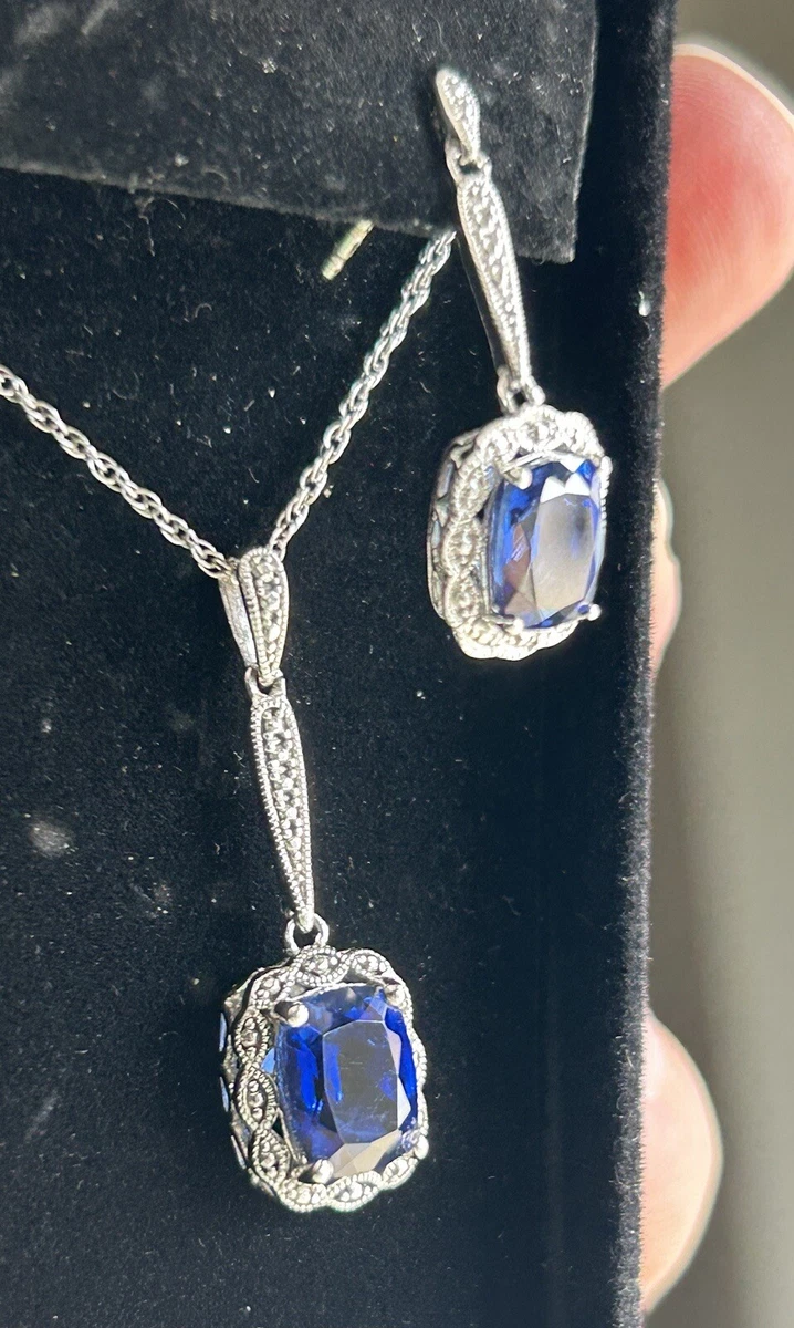 Kay Jewelers Blue Lab created sapphire Necklace Earrings Set NEW