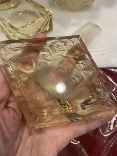CITRINE DECO GLASS-ART DECO RUDOLF HLOUSEK CITRINE VANITY SET-3pCS - Picture 18 of 24