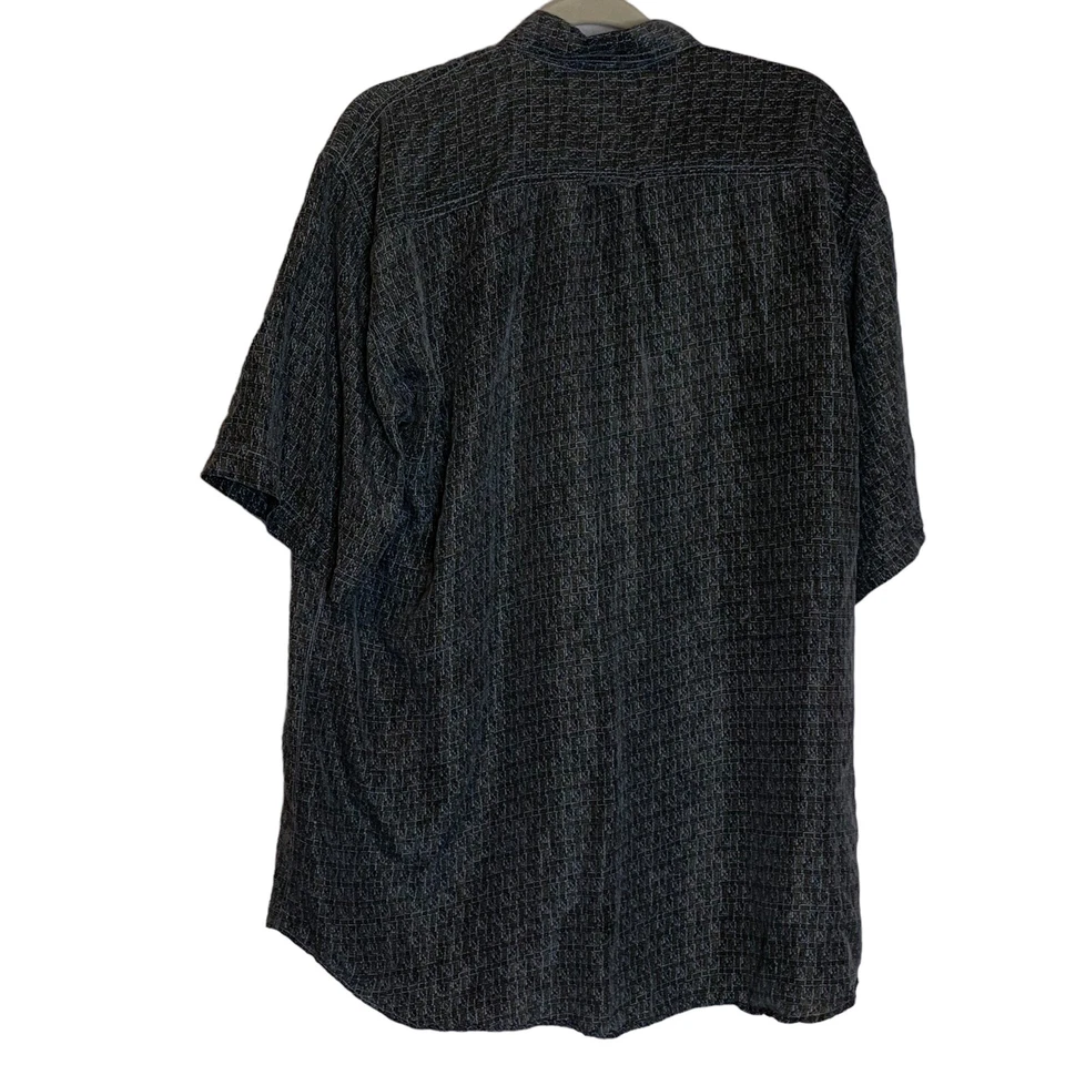 Camisa Cambio Italia Para Hombre Grande Seda Abotonada Manga Corta Ligera Geométrica Foto 4 de 4