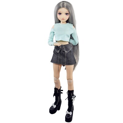 24'' 60cm BJD Doll with Changeable 3D Eyes Long and Straight Wig Fashion Clothes