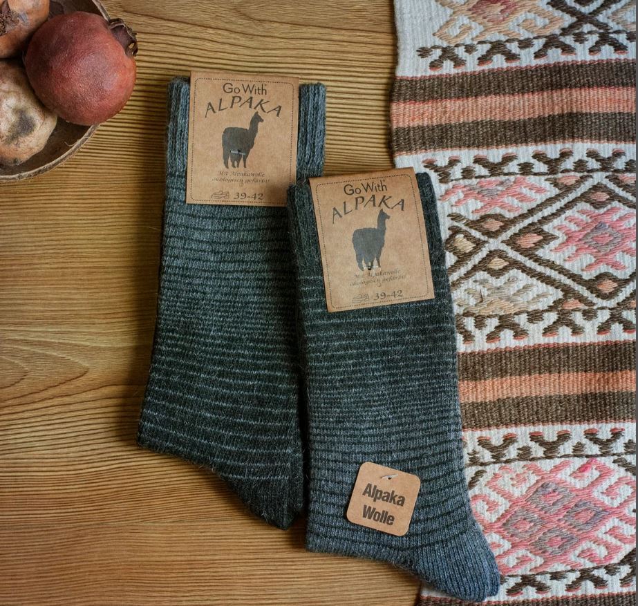 Calcetines de lana de alpaca 2 pares de calcetines térmicos naturales de invierno para hombre y mujer gris marrón
