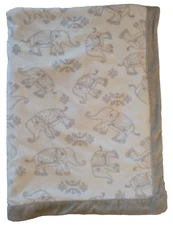 Levtex Baby Ely Crib Blanket Grey Elephants on White Gray Backing Soft Plush