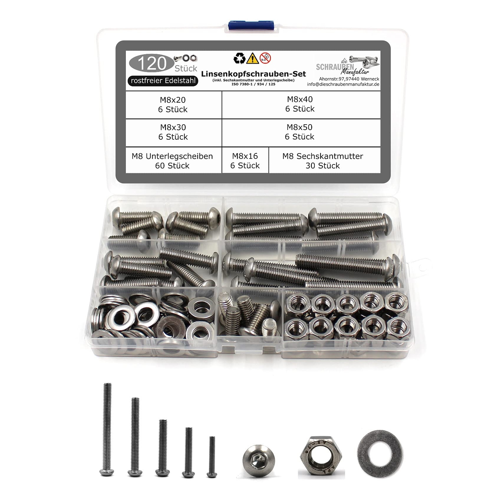 Set di 120 viti a testa bombata con esagono incassato secondo la norma (E2X)