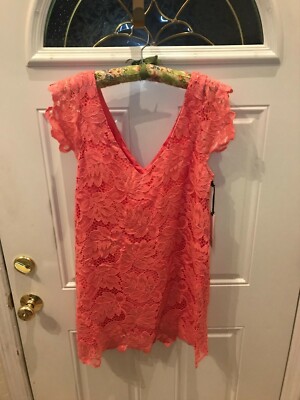 bb dakota crochet dress BB Dakota Size 6 Womens Coral Short Sleeve Crochet A-Line Slim Mini Dress 698