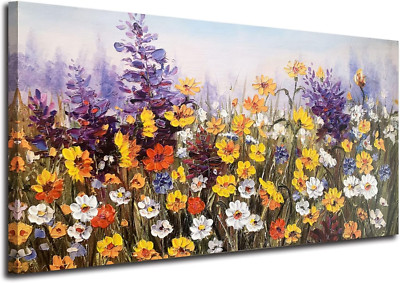 Flowers Wall Art Canvas Daisy Colorful 3D Textured Picture Landscape Wildflowers