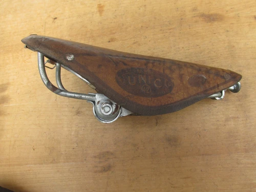 VINTAGE UNIC 42 ANTIQUE RACING LEATHER BICYCLE SADDLE BIKE SADDLE - Picture 5 of 9