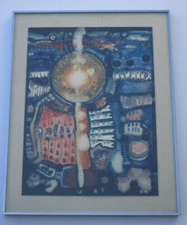 O.M SIGNED 1970'S  PAINTING ABSTRACT NON OBJECTIVE COLORFUL VNTG  EXPRESSIONISM