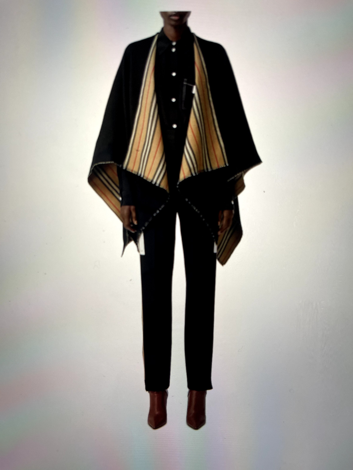 BURBERRY REVERSIBLE BROWN ICON STRIPE TO SOLID BLACK WOOL CAPE PONCHO NWOT image 3