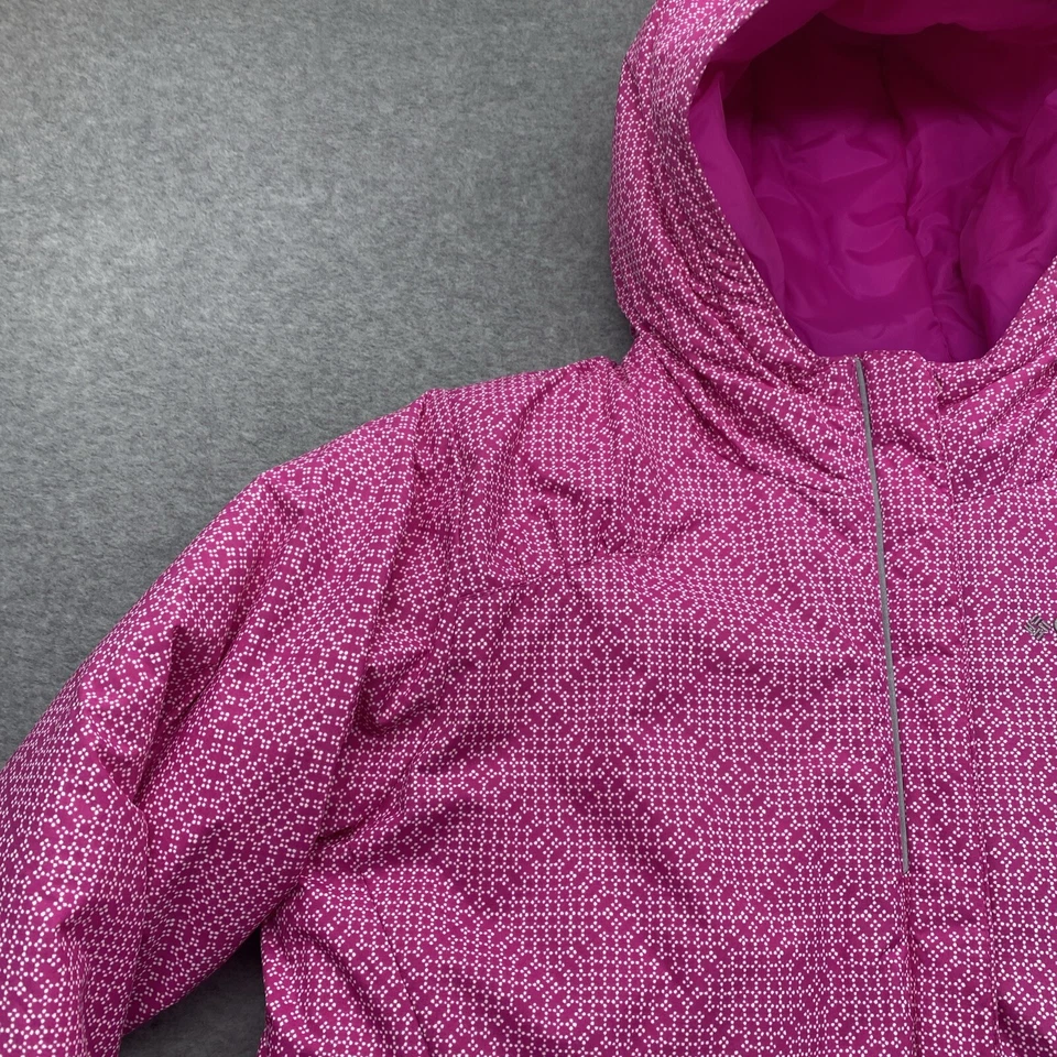 Abrigo Columbia Niñas Extra Grande Con Capucha Aislado Rosa Nylon Invierno Parka Logo Foto 4 de 4