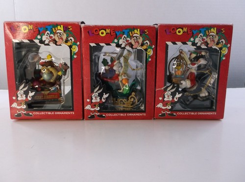 Set di 3 Looney Tunes Taz, Buggys, Sylvester&Tweey scatola ornamenti natalizi 1996
