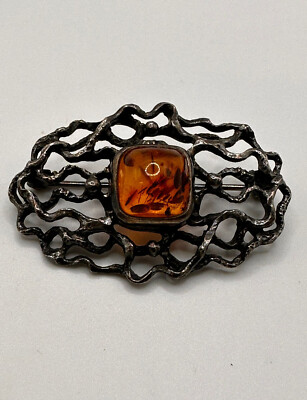 925 Silber Bernstein Brosche Schmuck  Art.Nr#E48)