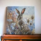 Winter Hare Ceramic Art Tile Judith Yates Original Illustration Rustic Wildlife