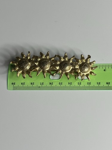 Vintage Metal Textured Gold Tone Sun Flowers Hair Clip Barrette - Picture 5 of 5