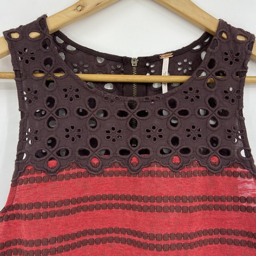 Occhiello canotta Free People retrò Molly Peplum pizzo rosso marrone a righe taglia XS - Foto 2 di 7