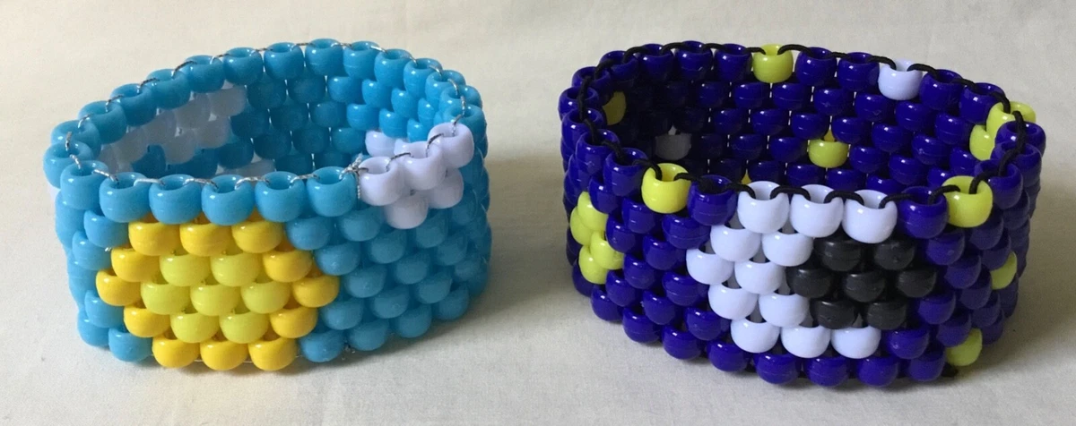 Bead art kandi cuff bracelets, sky blue sunshine & moonlit night, EDC rave  OOAK