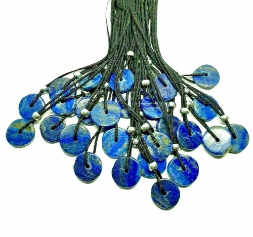 Lapis Lazuli Necklace Donut Disc Pendant Small Crystal Protection Gemstone Cord - Picture 11 of 24