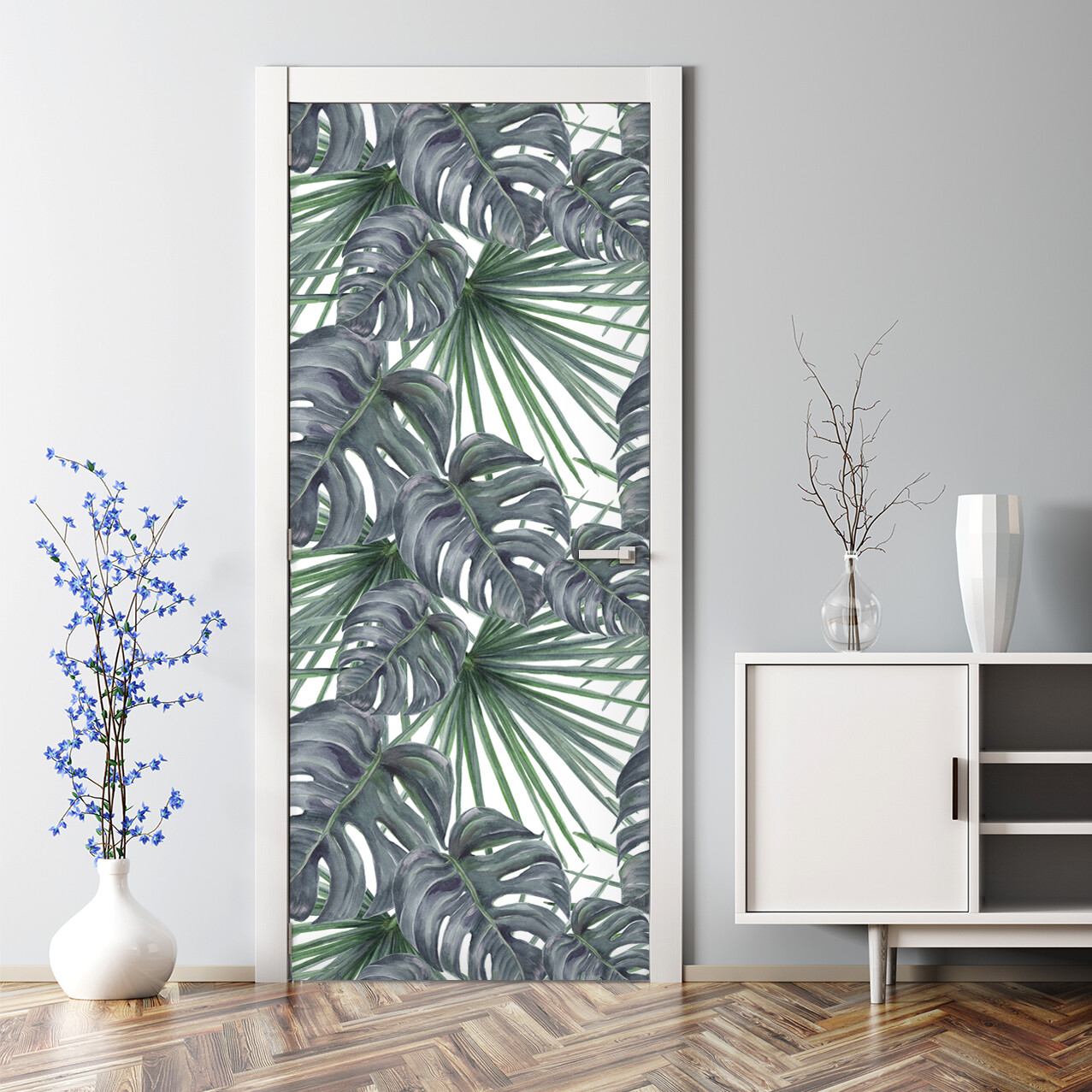 Exotic Plants Bubble-Free Repositionable Door Decal Botanical Design