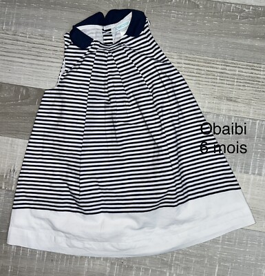 OKAIDI OBAIBI MOIS Robe Blanche RAYE BLEU MARINE Été TBE