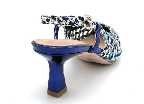 Francesco Milano E06-01P Zapatos de Salón Piel Trenzado Azul Cinturón T 6 CM - Imagen 3 de 4