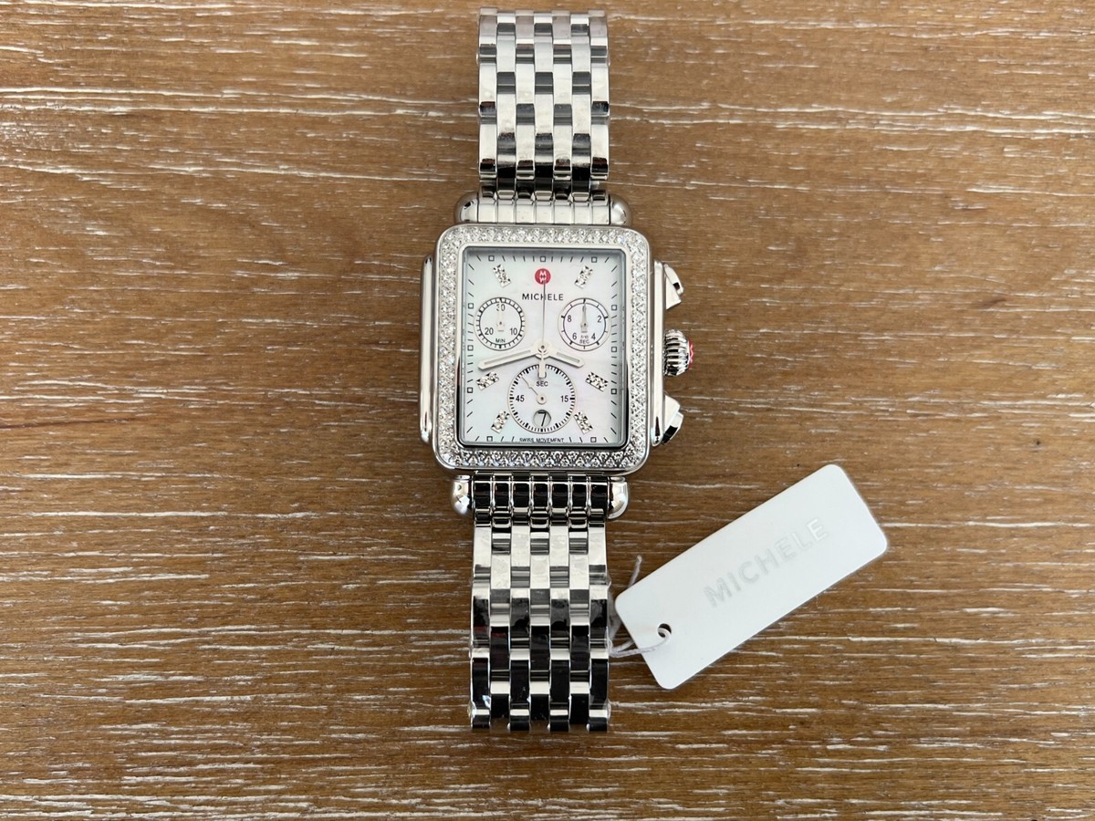 MICHELE Deco Mother of Pearl Dial Diamond Steel Women's Watch