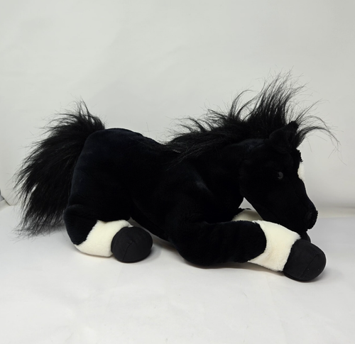Vtg Black Stallion Horse Plush Stuffed Animal White Star & Socks -Hong Kong - Picture 2 of 18