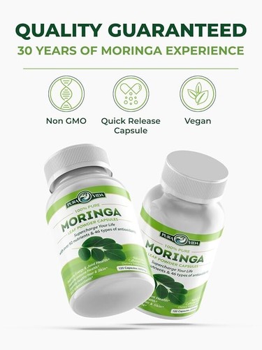 New PURA VIDA MORINGA Organic Leaf Powder Capsules Immune Support 120 Caps - Picture 7 of 12