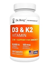 Dr. Berg Nutritionals 100mg Vitamin D3 & K2 Supplement - 120 Capsules new