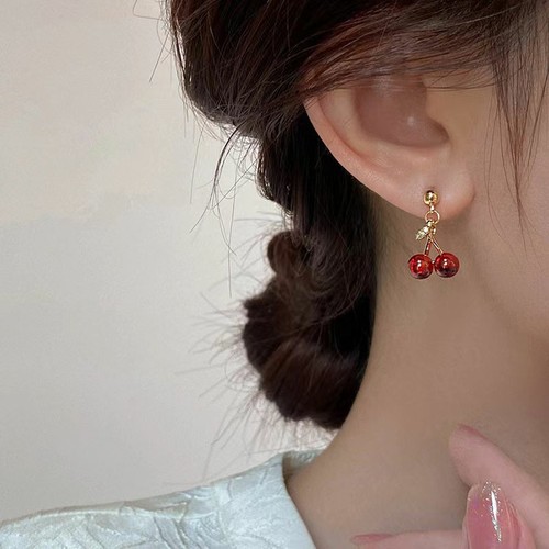 Marysia Designs Double Cherry Rich Red And Ripe Drop Dangle Earrings New - Picture 2 of 2