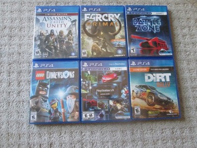 6 PS4 Games Lego Dirt Rally PlayStation VR Demo Disk Assassins Creed Unity Battl