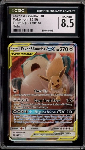 Pokemon Eevee & Snorlax GX Team Up Holo Ultra Rare #120 CGC 8.5