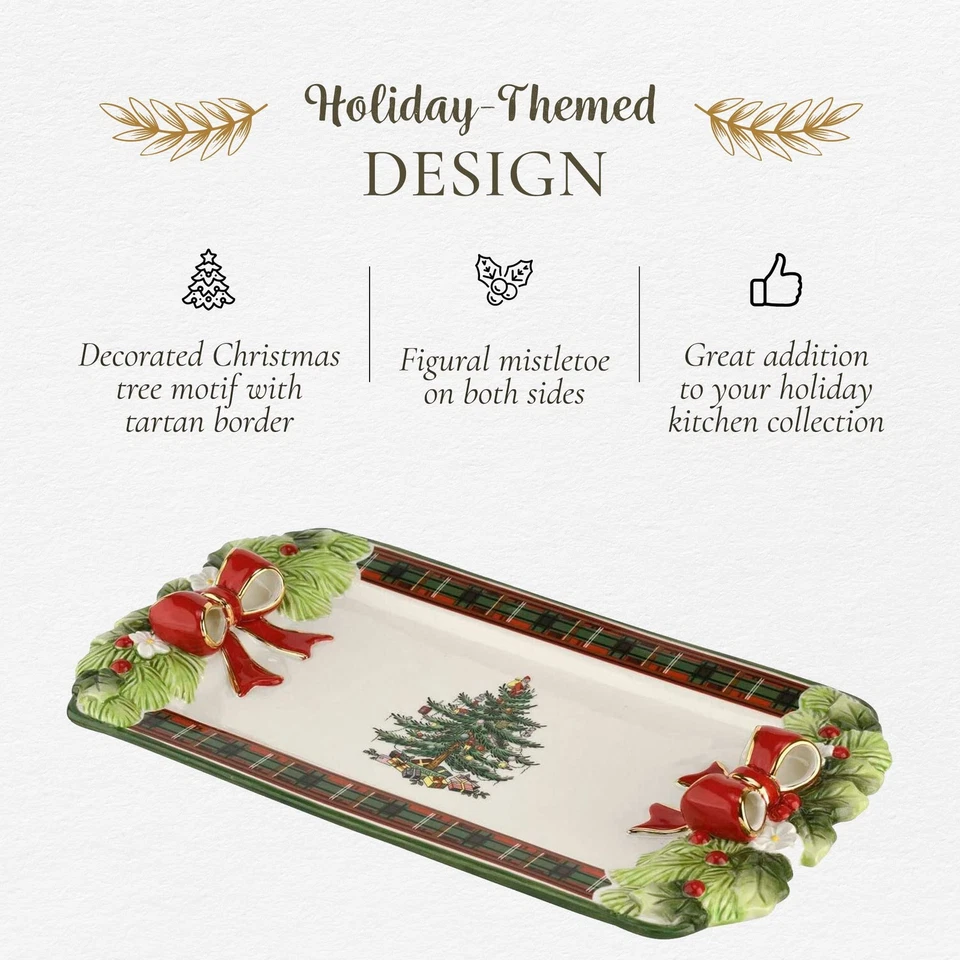 Christmas Tree Figural Tartan, 12-Inch Festive Serving Tray with Tartan Borde... - Image 3 of 4