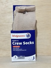 3 Pair Diabetic Crew Socks Tan Non-Binding Extra Wide Top Smooth Toe Cushioned