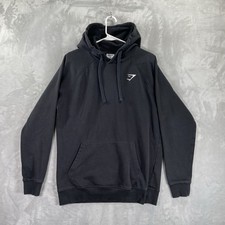 Gymshark Hoodie men's Medium Crest Pullover Sweatshirt Black Logo Drawstring