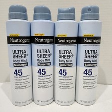 4 PACK - Neutrogena Sheer Body Mist Sunscreen SPF 45 5oz Spray