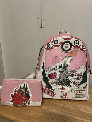 Loungefly Dr. Seuss The Grinch Pink White Mini Backpack and Wallet Set