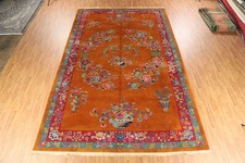 Vintage Chinese Art Deco Hand-Knotted Wool Rug 11x18 Orange Vegetable Dye