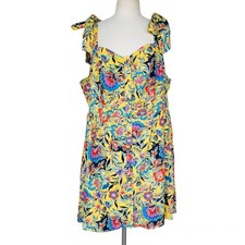 Terra & Sky Sunflower Dress Plus Size 2X Floral Button Front Tie Shoulder