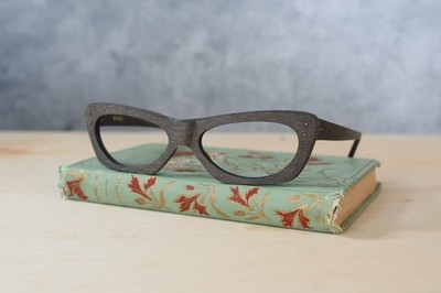Vintage De lotto Cat eye rockabilly eyeglass 1960s Pin up NOS Faux wood Italy