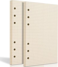 2 Packs A6 Grid Refill Paper,6 Hole Punched,A6 Graph Rule Paper/Quad Beige 