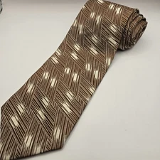 Steven Land Men's Necktie Tie Silk Weave Geometric Abstract Brown